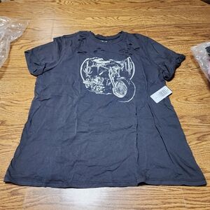 NWT Torrid Bike Relaxed Fit Cotton Destructed Tee Shirt 0/L/12